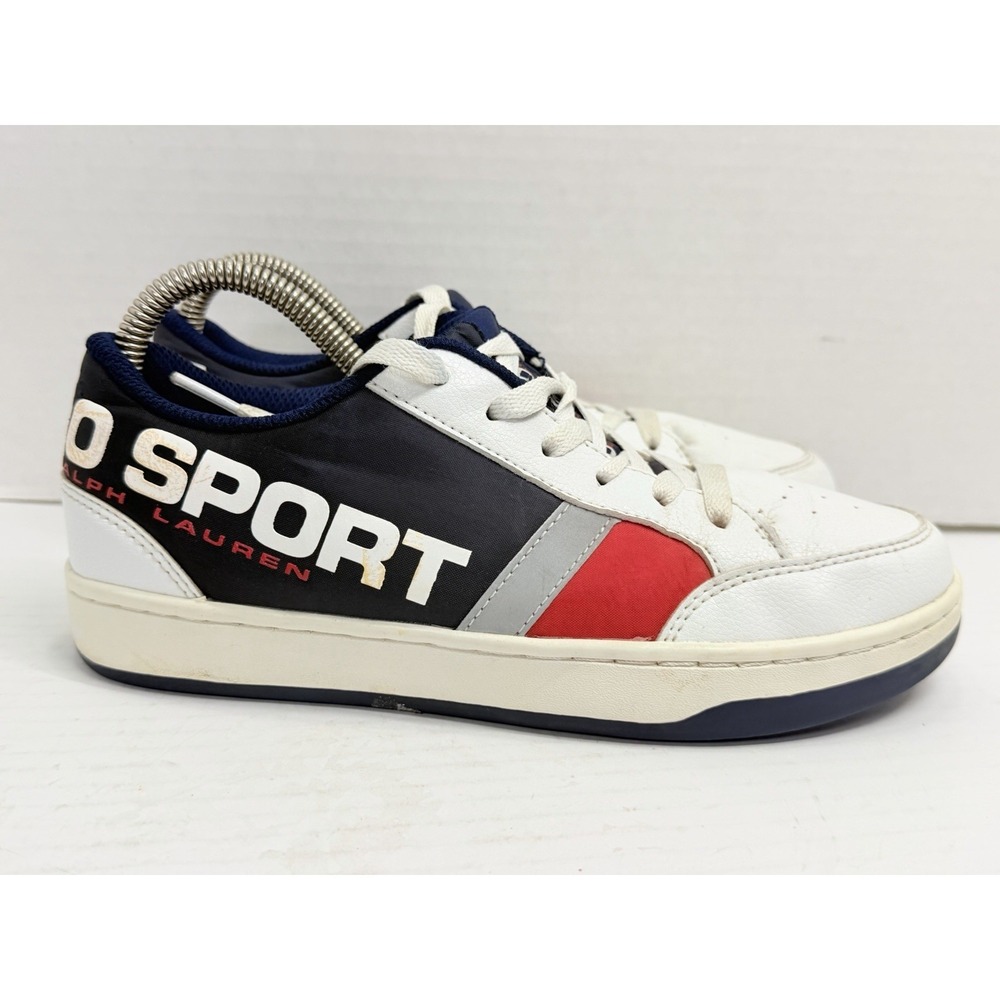 Ralph Lauren Belden Polo Sport Sneakers Youth Size 5‎ White Navy Red